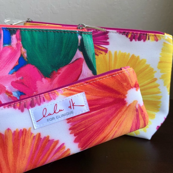 Clinique Yellow Pink Orange Floral Makeup Bags - Picture 2 of 13